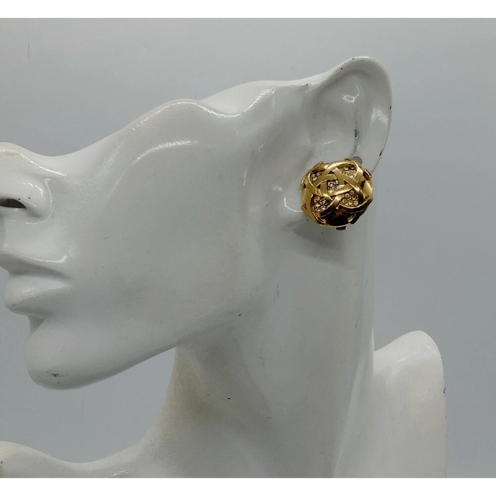 Chanel Vintage Gold Plated Round Rhinestone Clip On Earrings - Picture 8 of 8